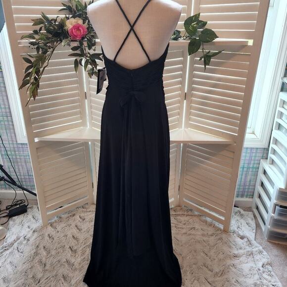 JS BOUTIQUE BLACK SEQUIN LONG V NECK DRESS WITH ROPE STRAPS TIE NEW SIZE 6 - Picture 8 of 8